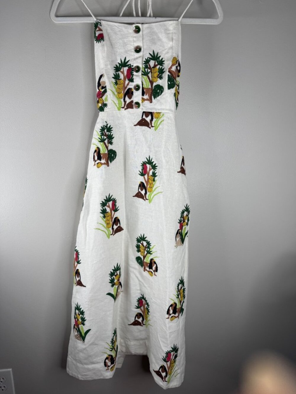 Farm Rio Bahia Girls Embroidered Tropical Midi Dress Size S NWT Linen Bananas - Picture 7 of 12